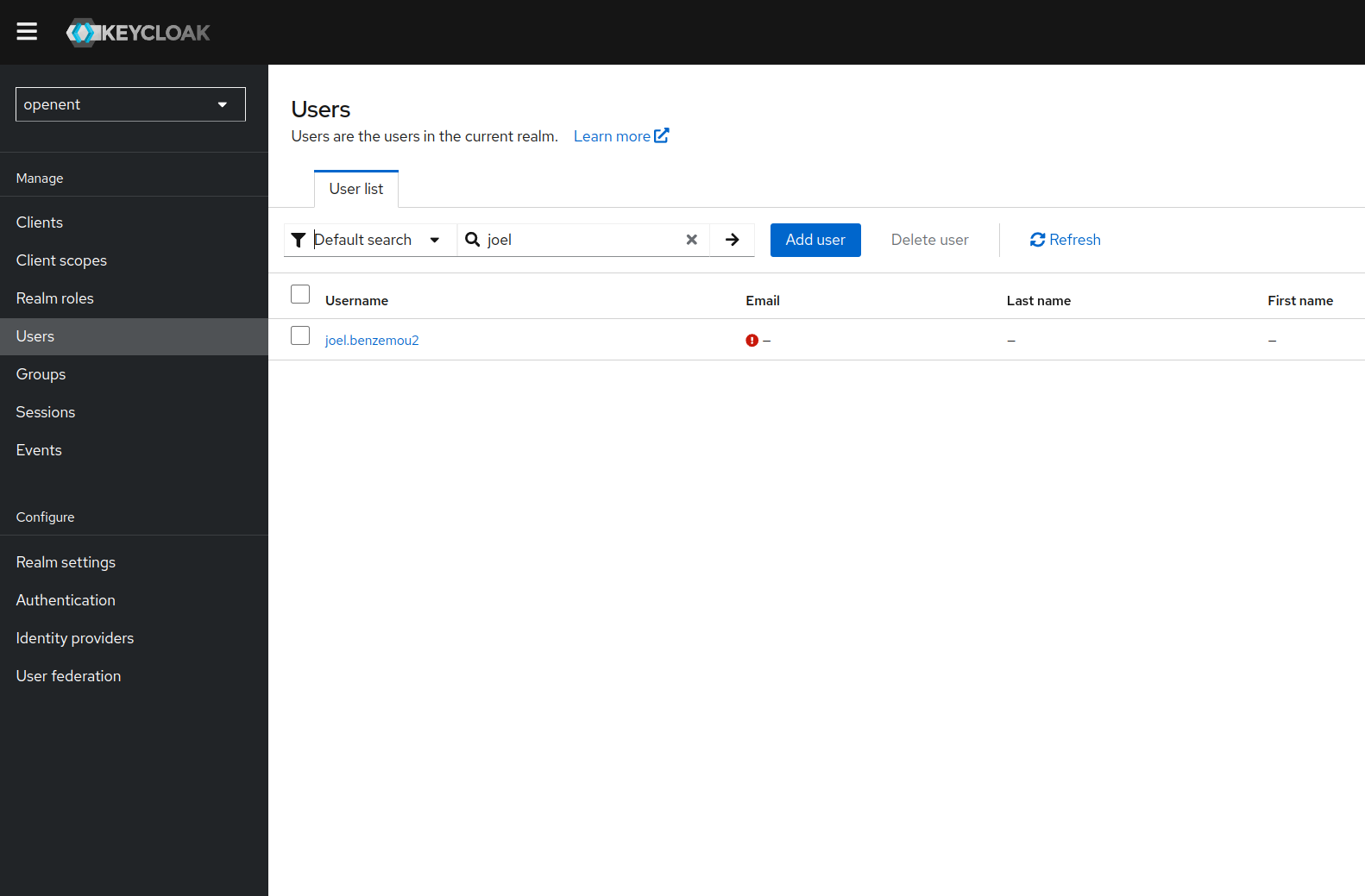 Search in user provider
