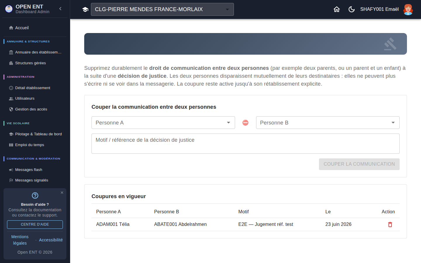 Coupure en vigueur — liste et rétablissement