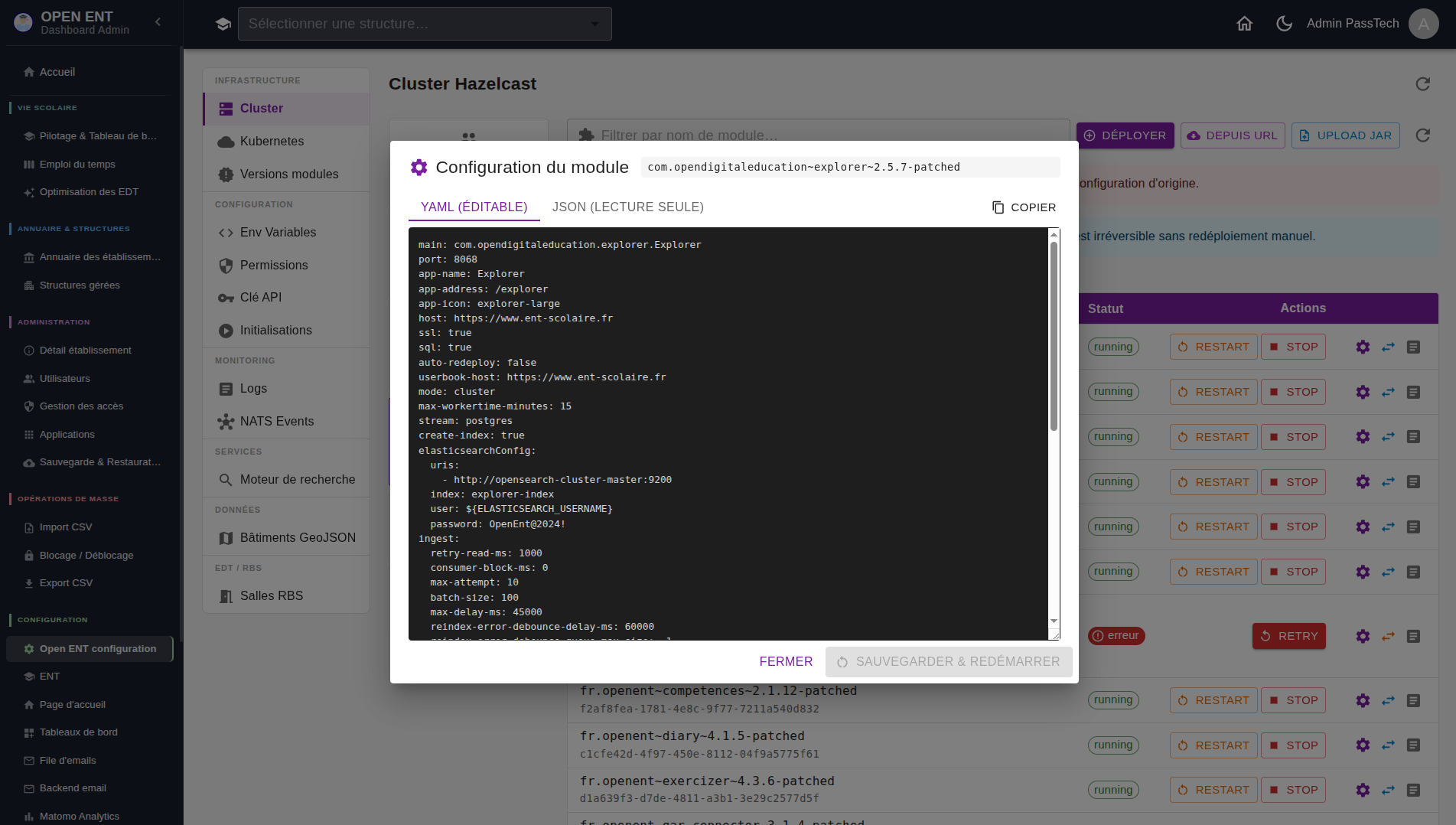 Paramètrage d'un module. Tous les modules ont une configuration exprimé en YAML paramètrable