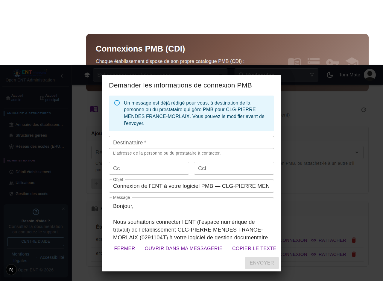 Email de demande d'informations généré automatiquement, modifiable avant envoi