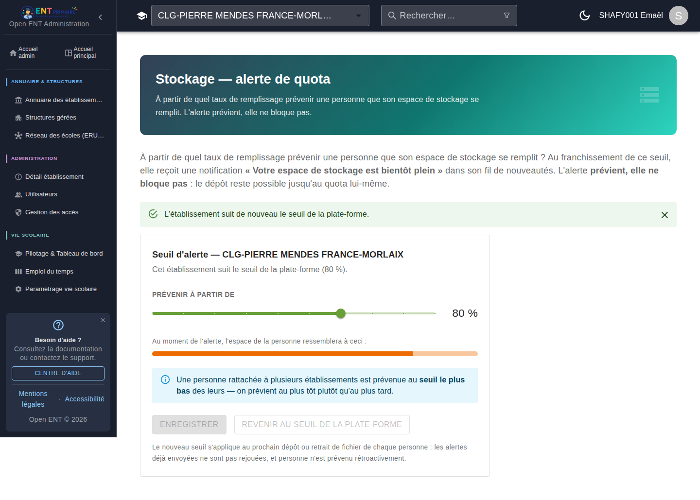 Après retrait de la surcharge : l'établissement suit de nouveau le seuil de la plate-forme
