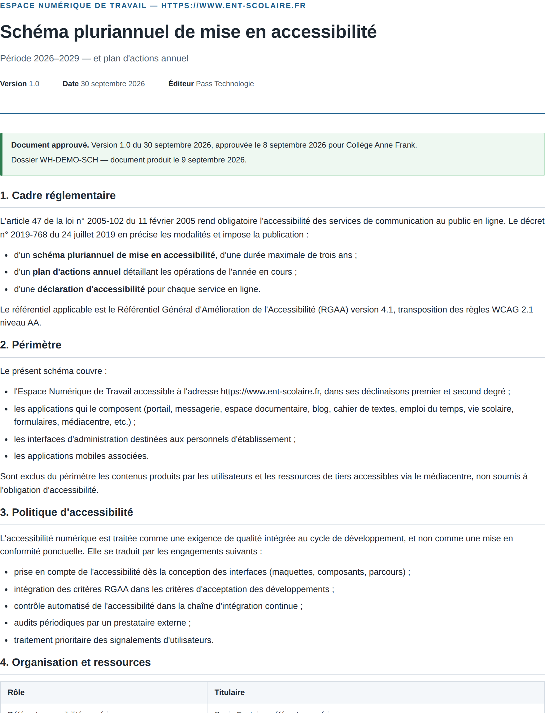 Schéma pluriannuel de mise en accessibilité, avec le plan d'actions de l'année en cours
