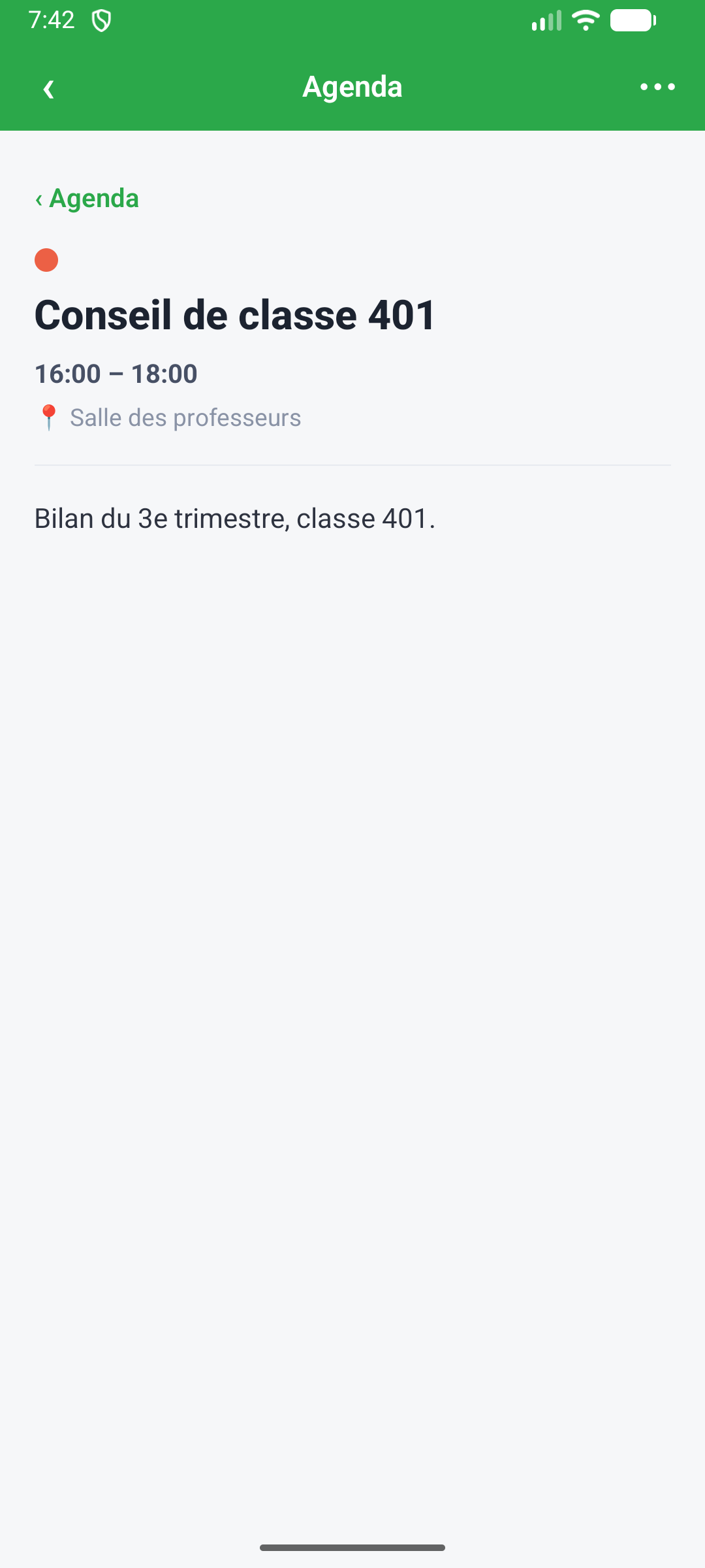 Détail d'un événement (horaire, lieu, description)