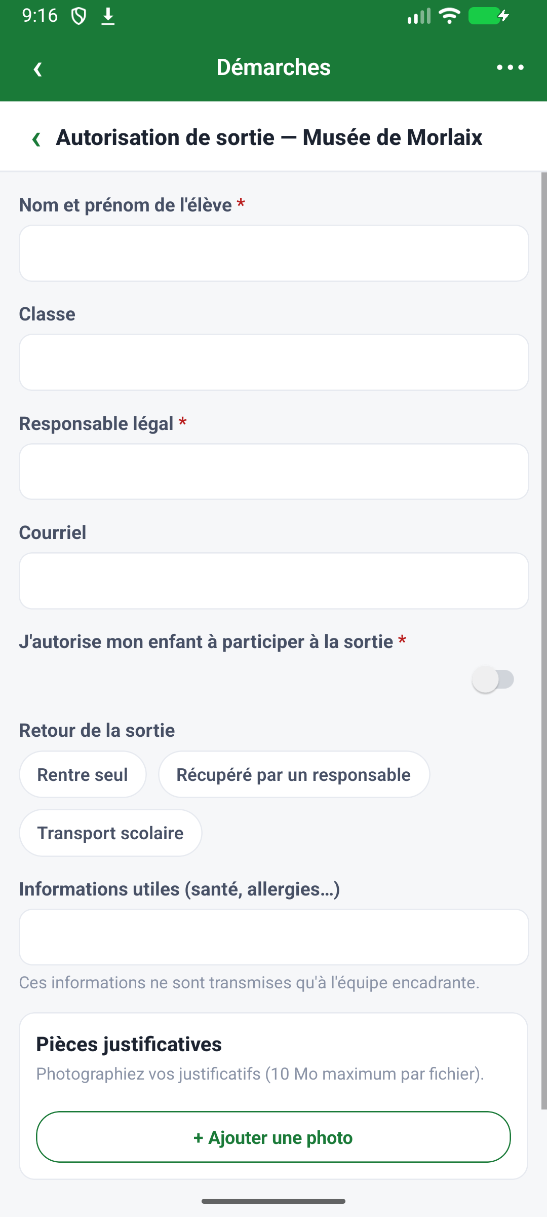 Formulaire rendu depuis le JSON Schema de la démarche