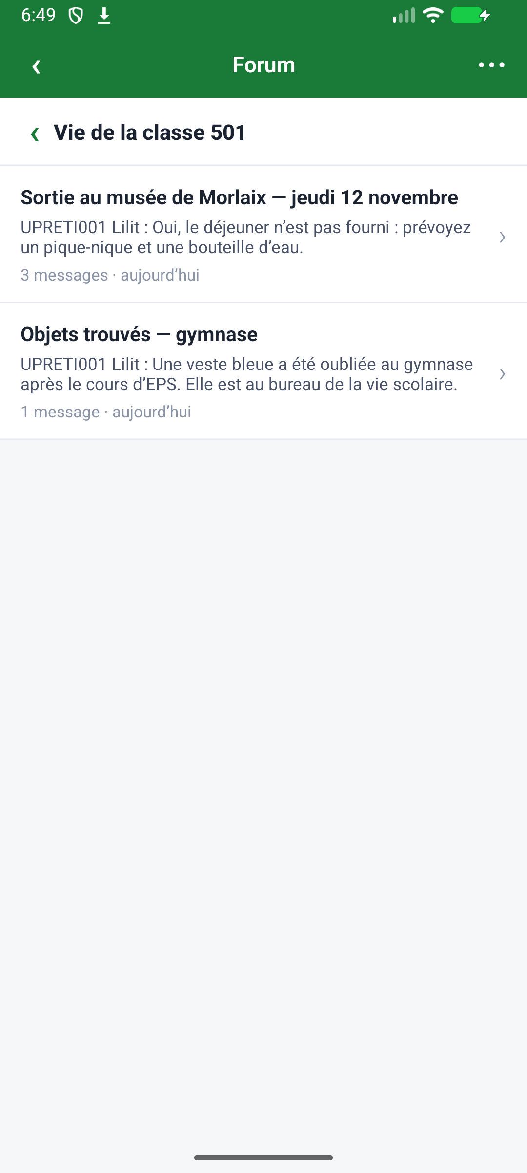 Sujets d'une catégorie (dernière contribution en aperçu)