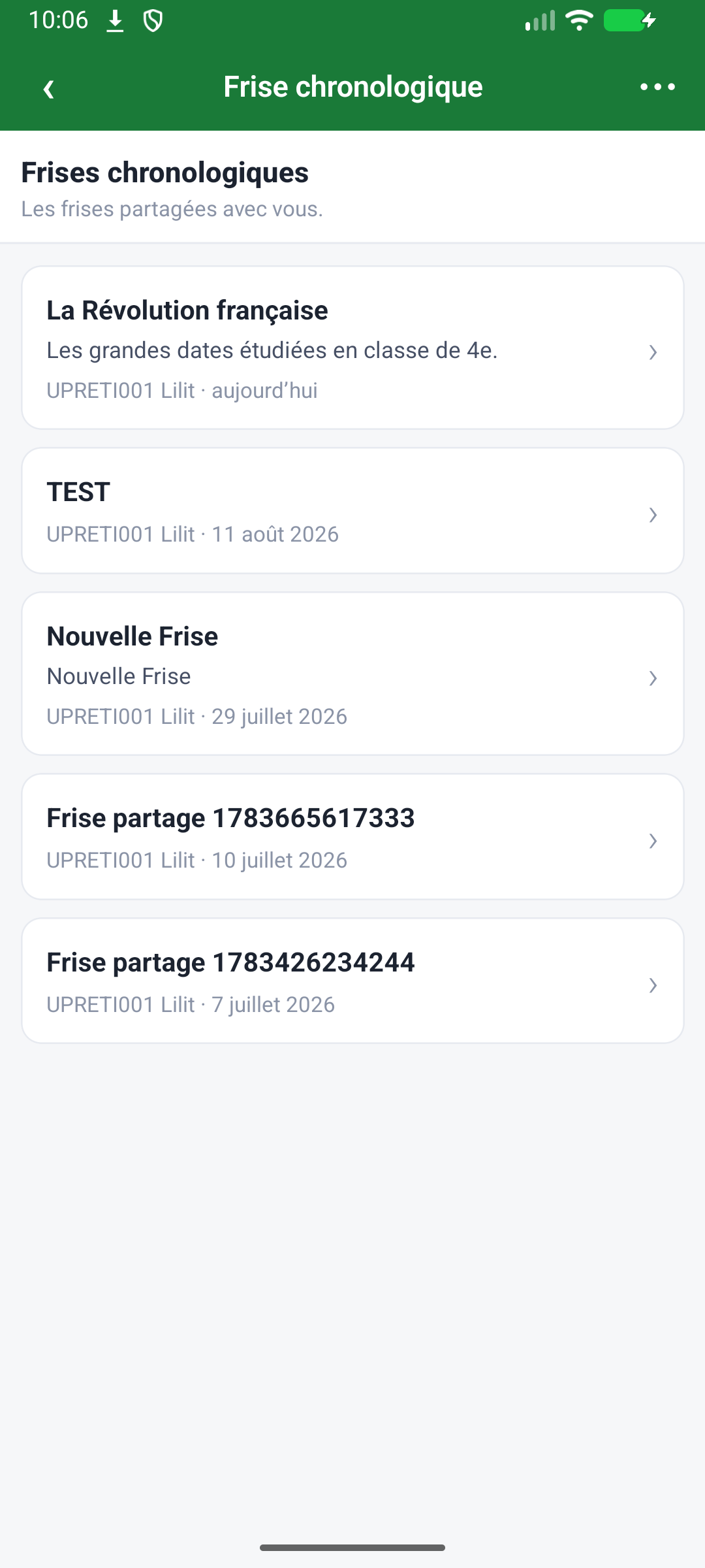 Frises partagées avec l'utilisateur