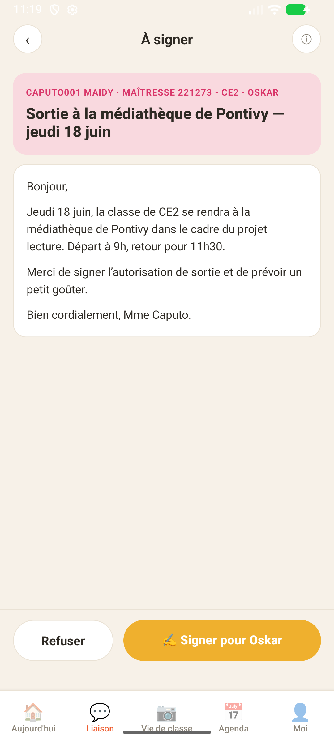 Autorisation à signer pour Oskar