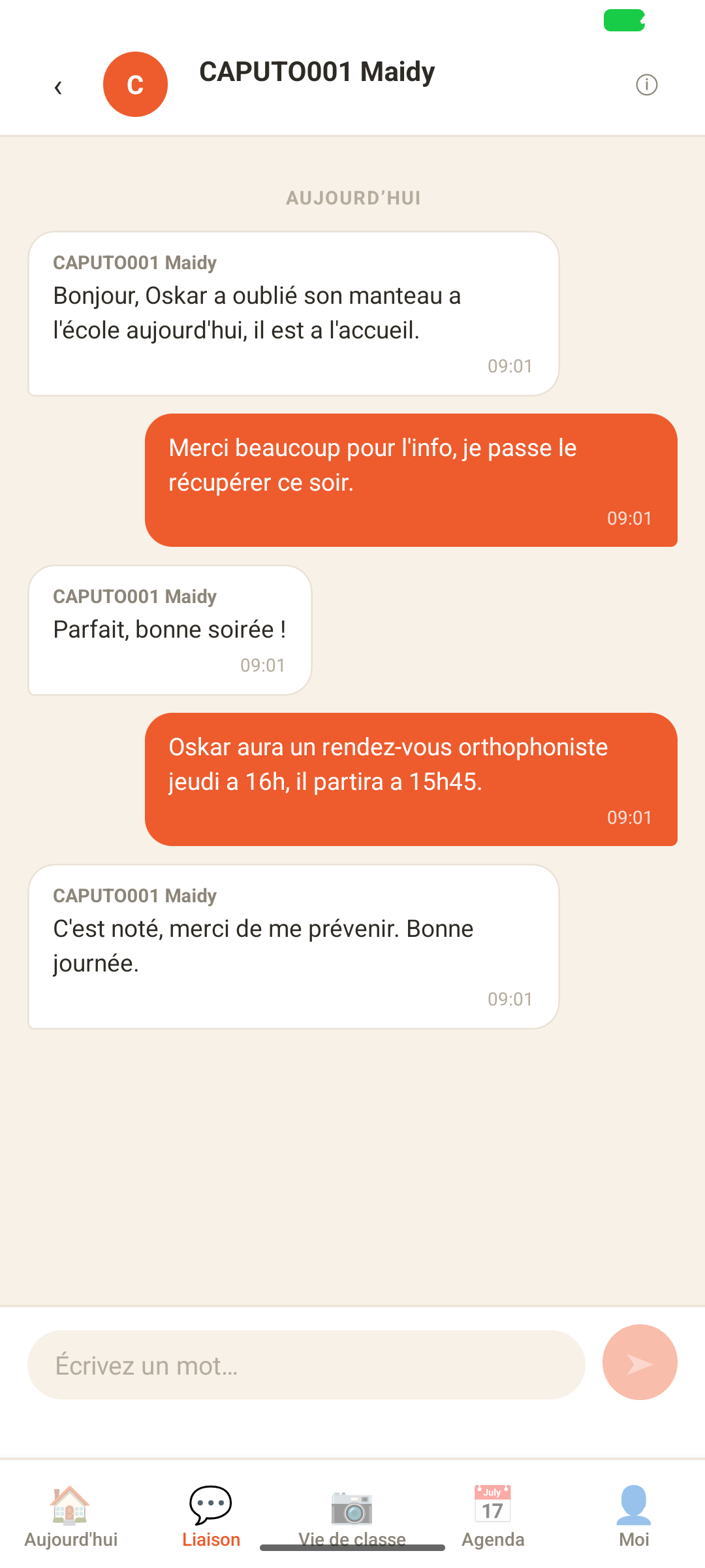 Mot rapide : la famille écrit à l'enseignante