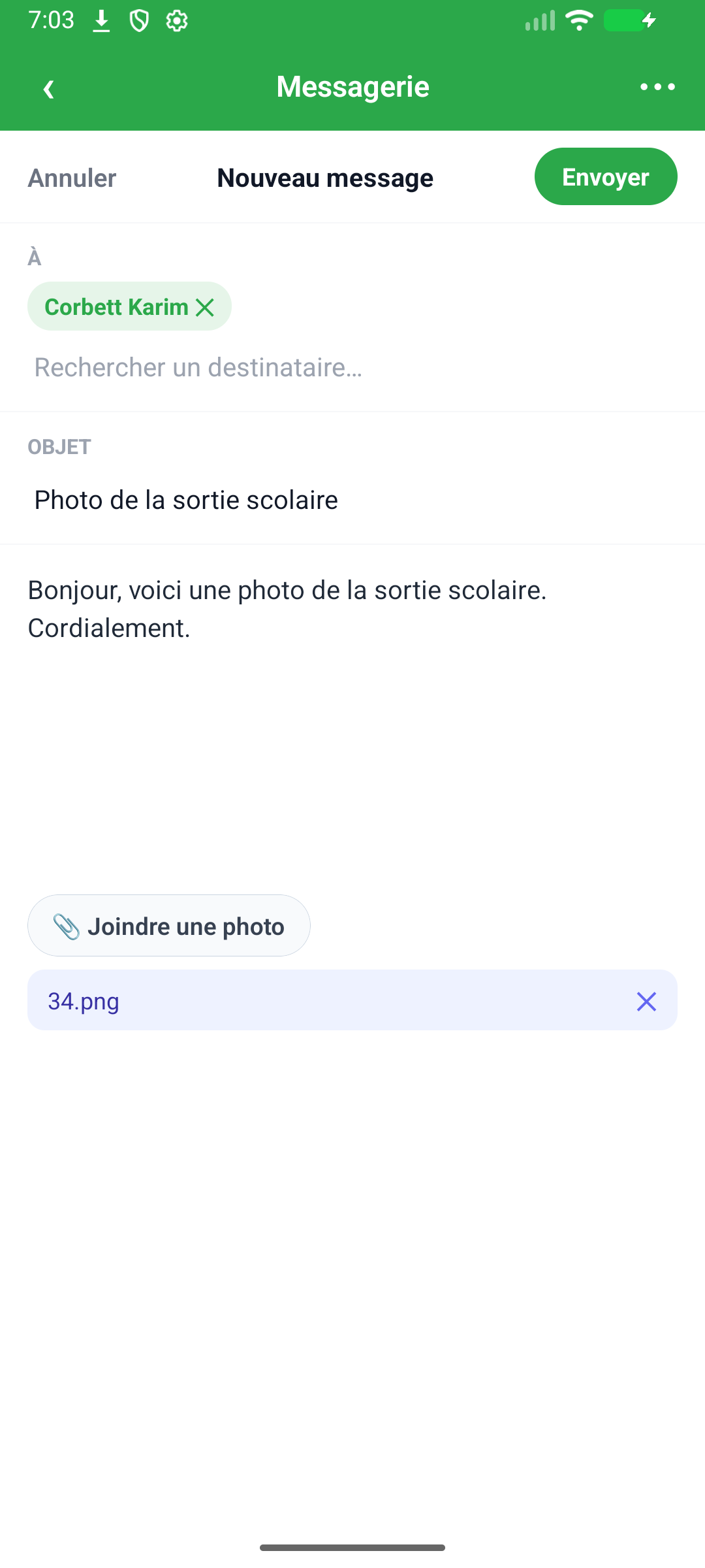Rédaction avec une photo jointe