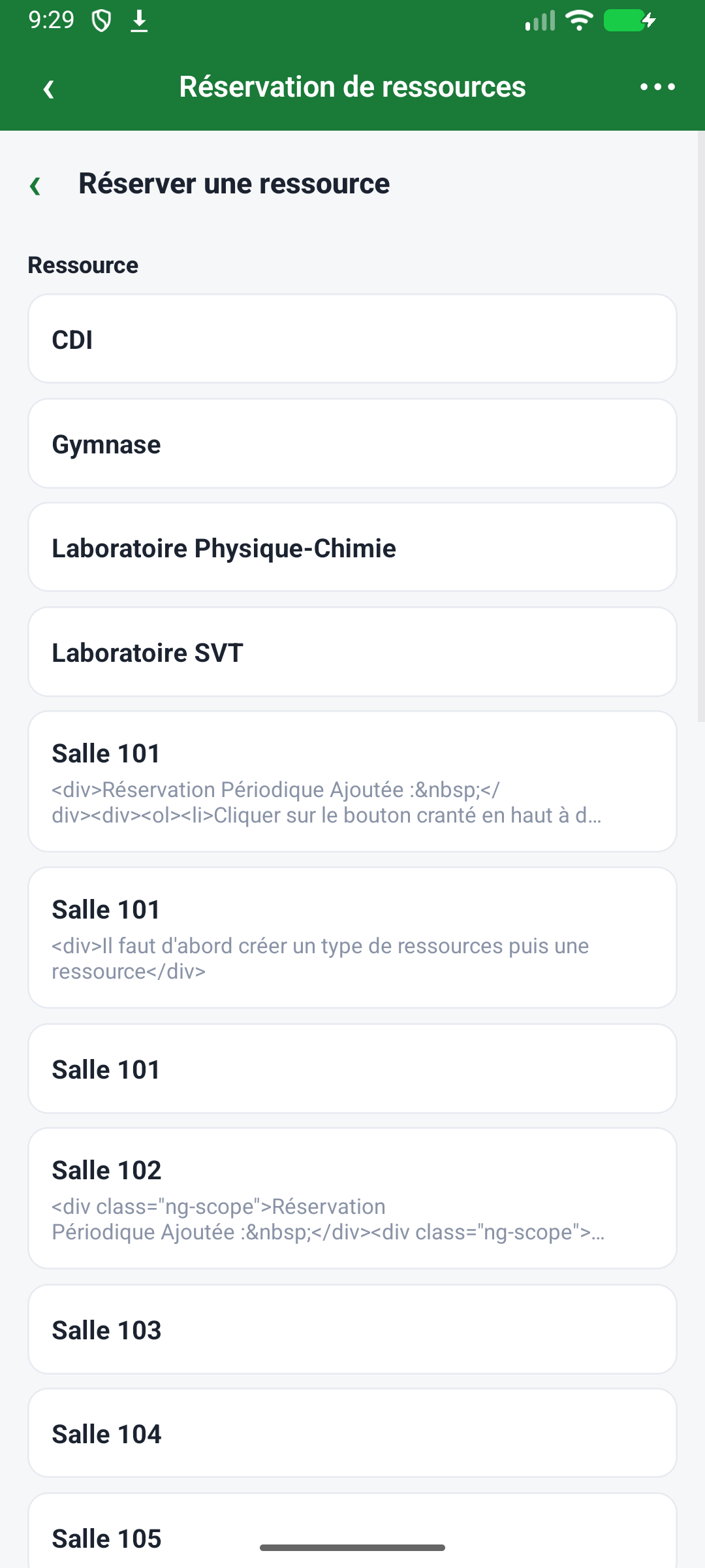 Ressources réellement partagées à l'utilisateur