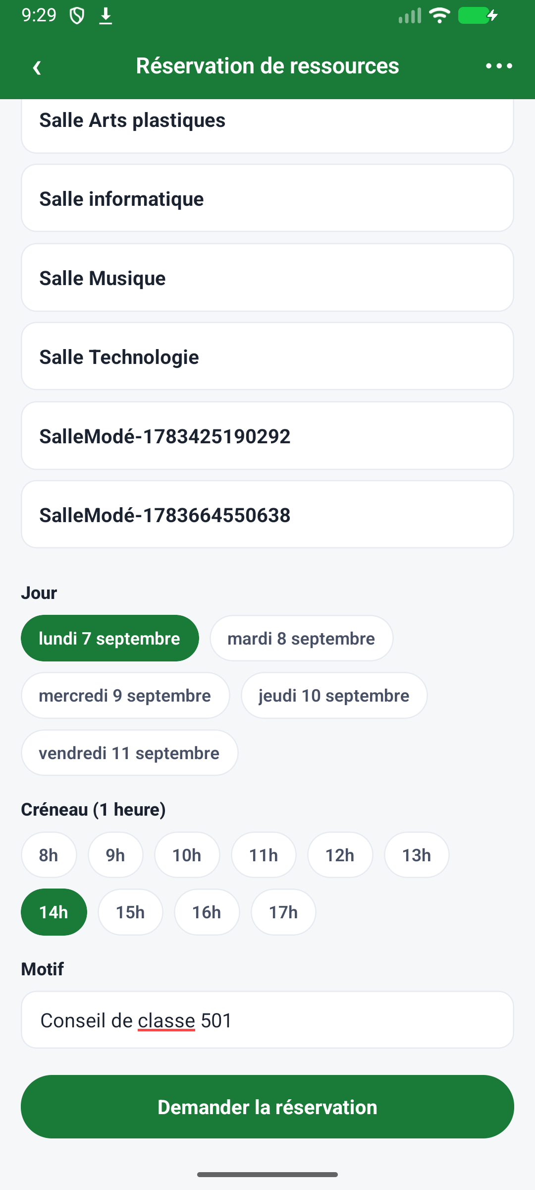 Jour, créneau et motif