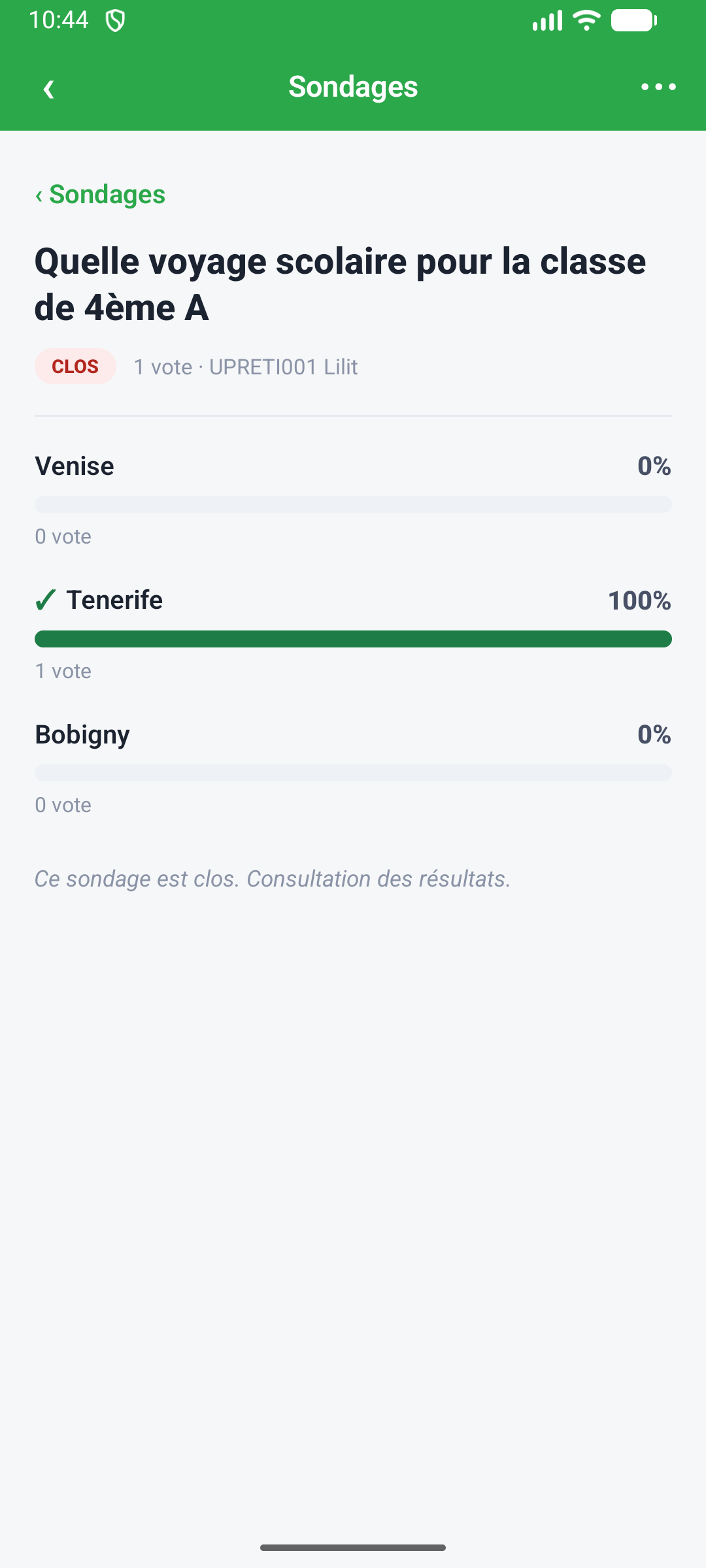 Résultats d'un sondage (barres de pourcentage)