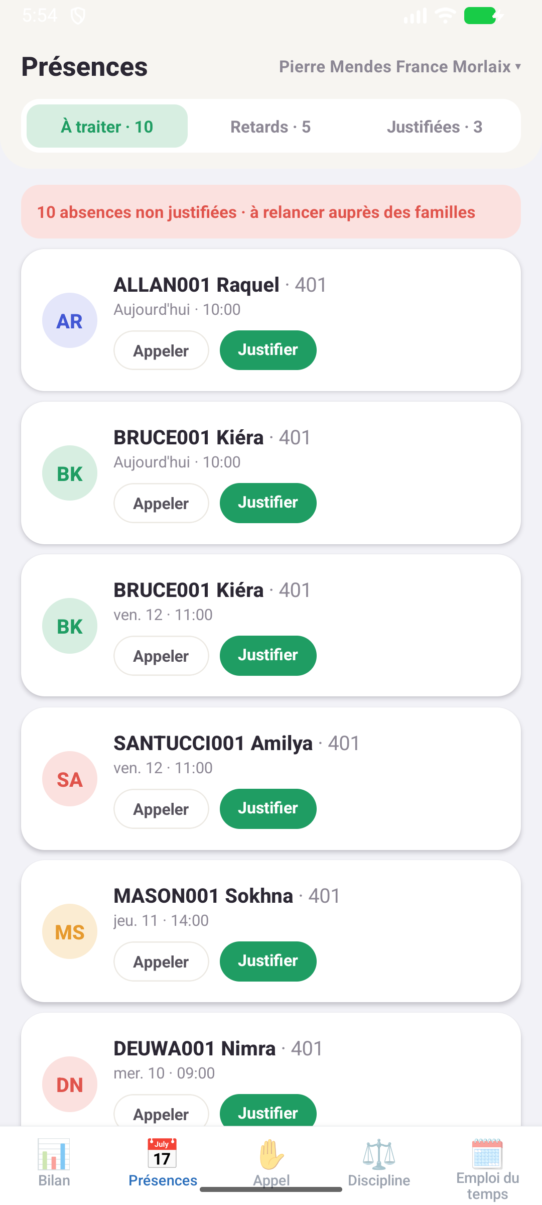 Présences à traiter