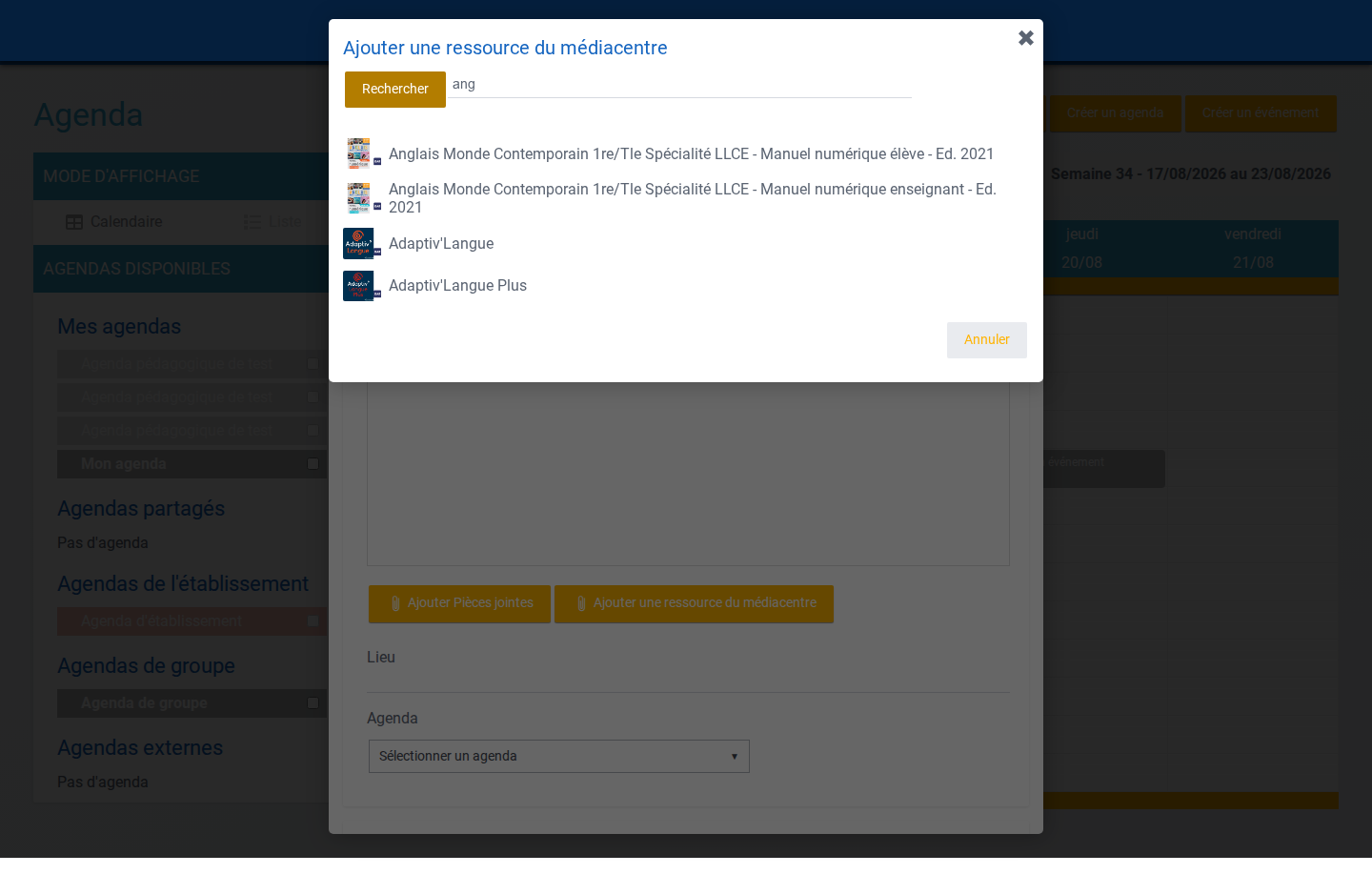 Recherche d'une ressource du médiacentre
