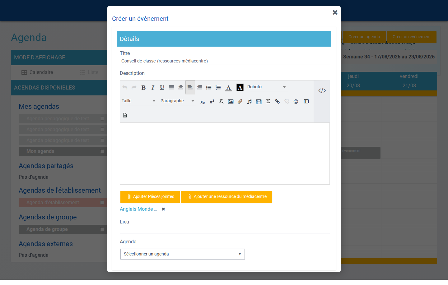 Ressource du médiacentre attachée à l'événement