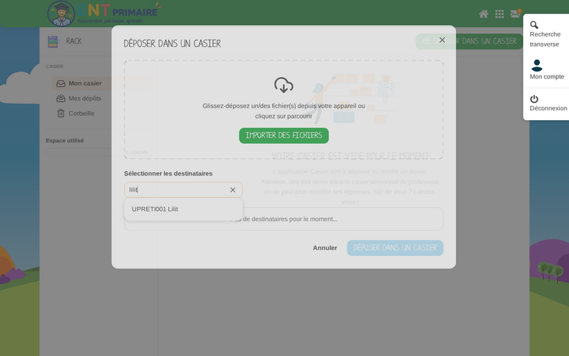 L'élève recherche son professeur comme destinataire