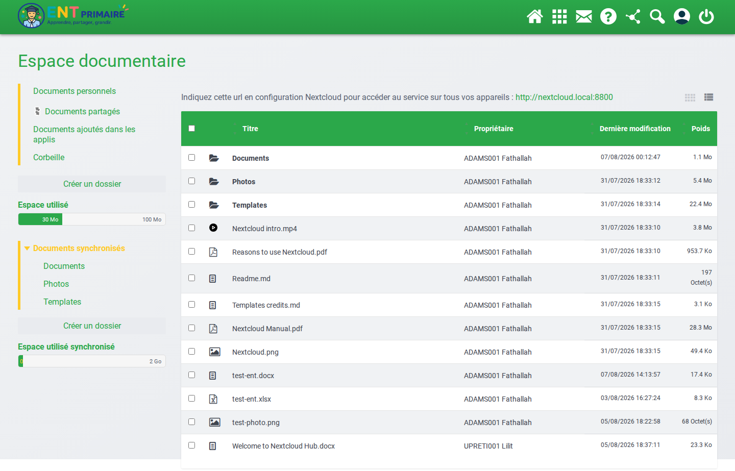 Arborescence des documents synchronisés NextCloud