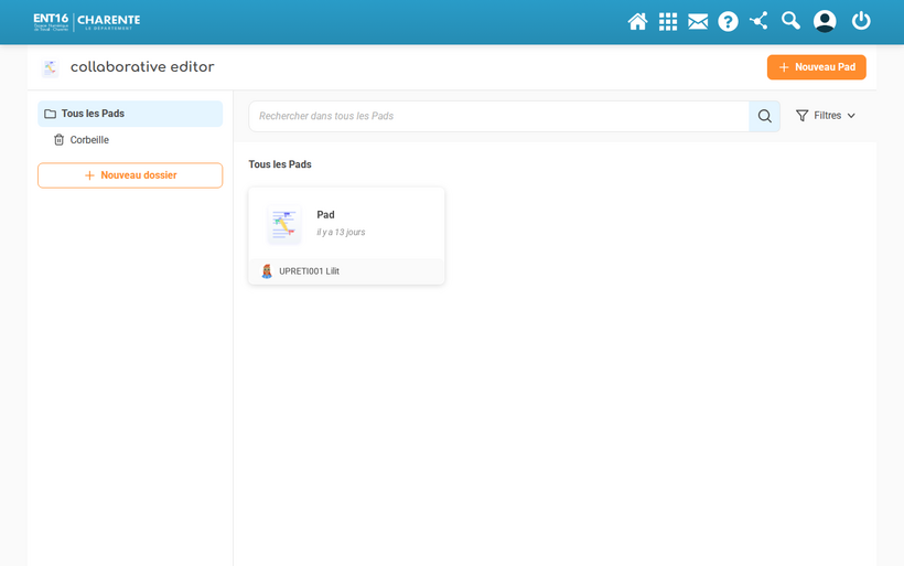 Accès au module Pad collaboratif
