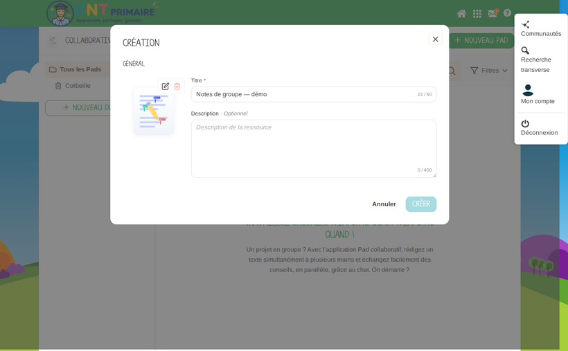 Création d’un pad collaboratif