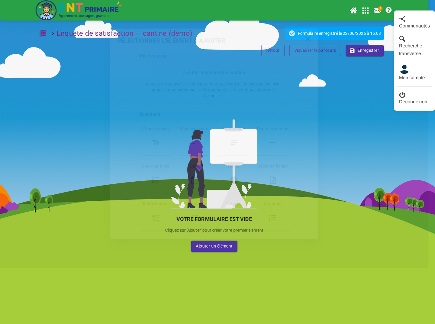 Concepteur : palette des types de questions