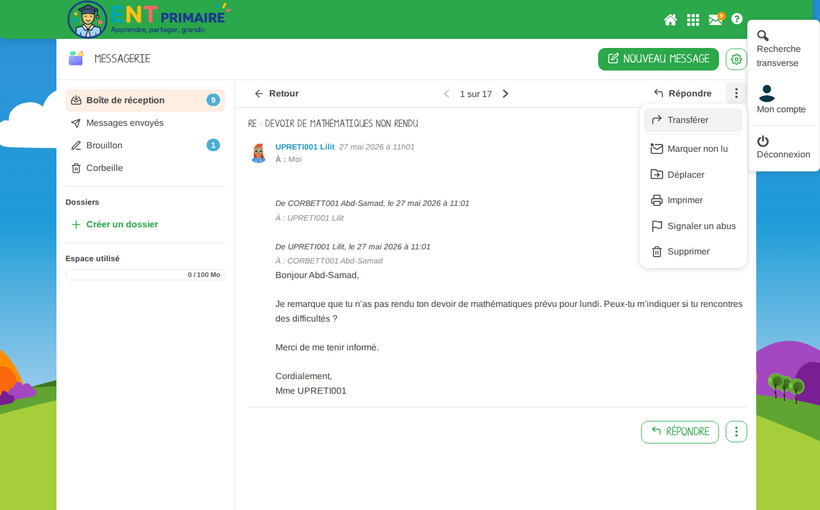 Signaler un abus — action dans le menu du message