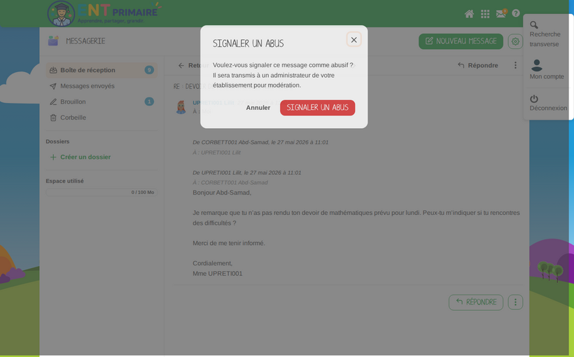 Signaler un abus — confirmation