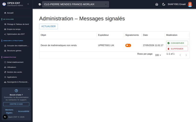 Traitement des messages signalés (chef d’établissement)