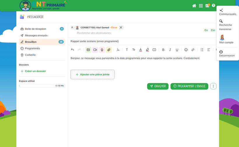 Composer un message et choisir « Programmer l'envoi »