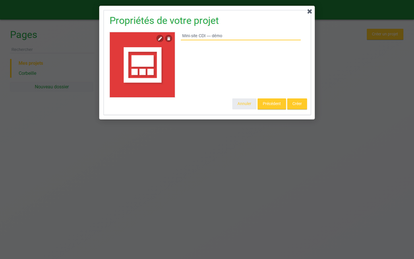 Propriétés du projet : titre et vignette