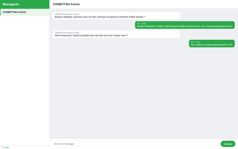 Conversation instantanée : envoi et réception d'un message