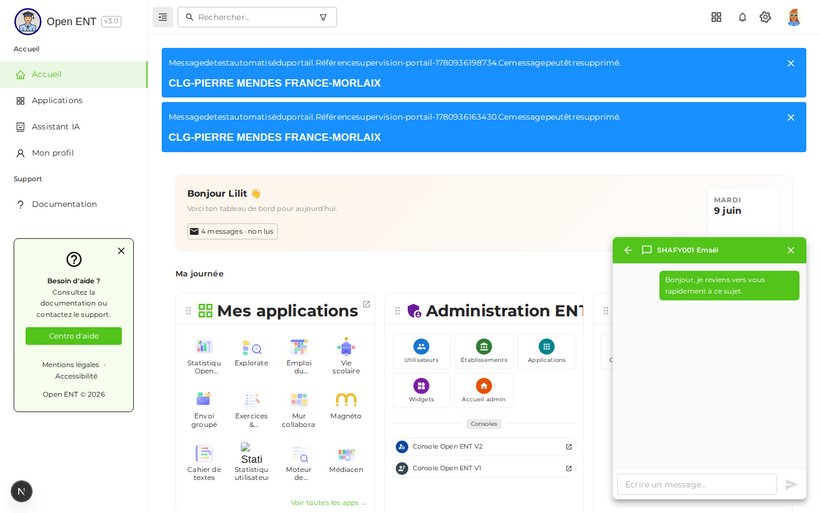 Widget de dialogue rapide intégré au dashboard