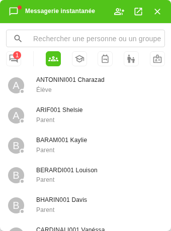 Widget du dashboard : statut « Occupé » reflété sur la pastille du header
