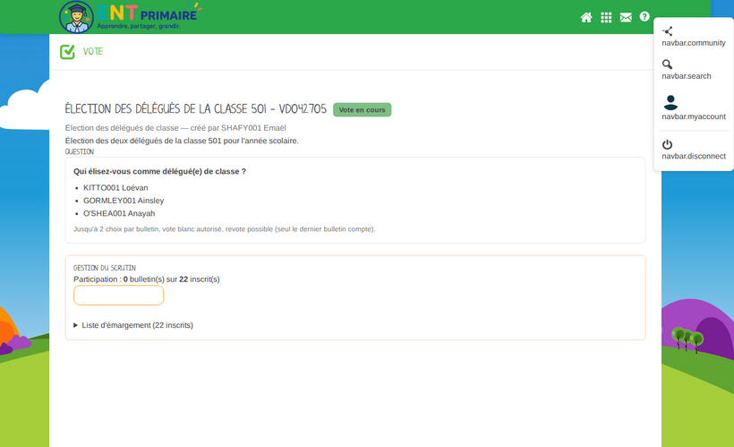 Scrutin ouvert — suivi de participation et liste d'émargement
