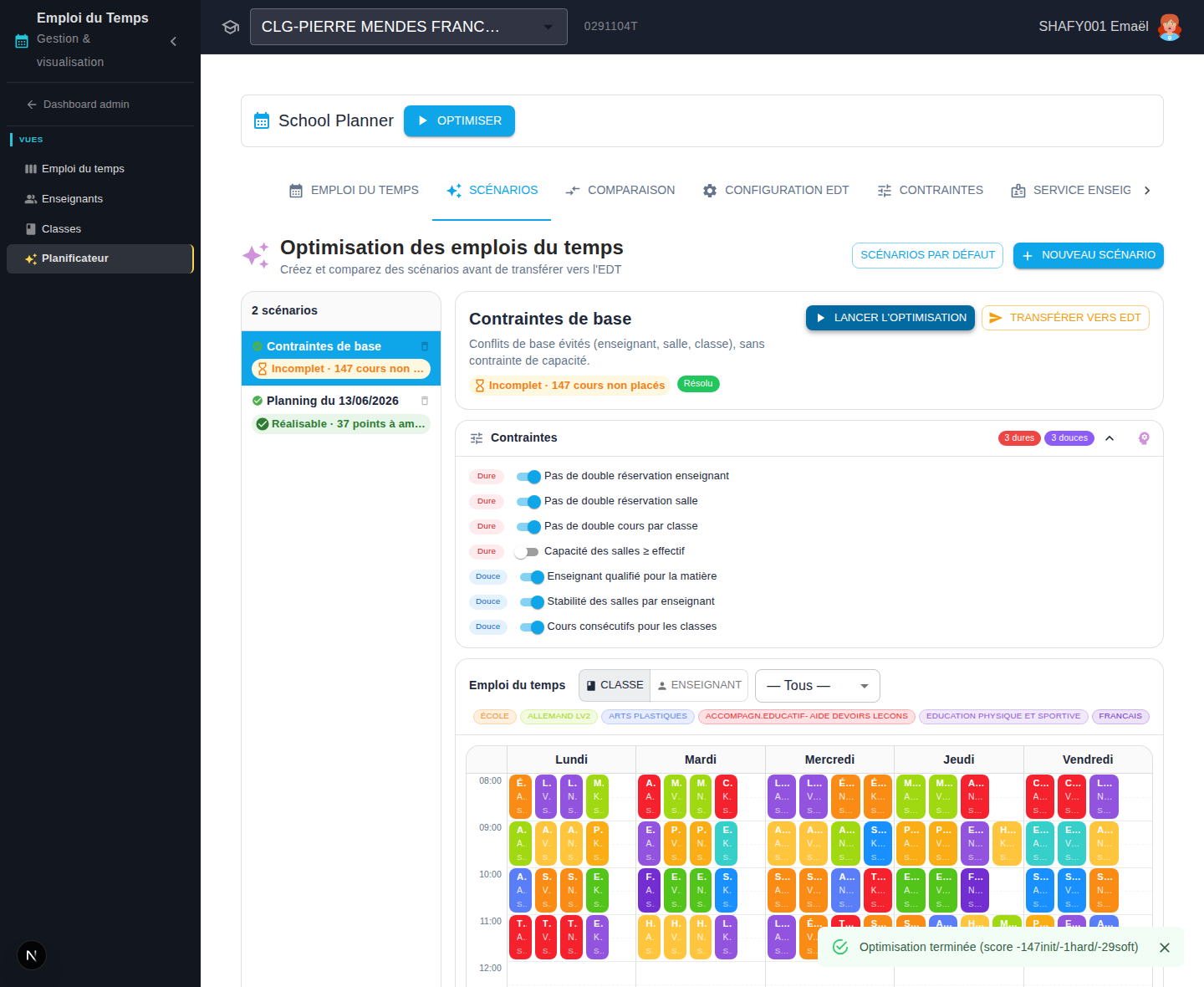 Optimisation d’un scénario : résultat et score traduit en clair