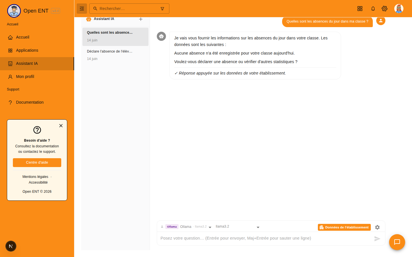 Absences : absences du jour d'une classe (getDailyAbsences)