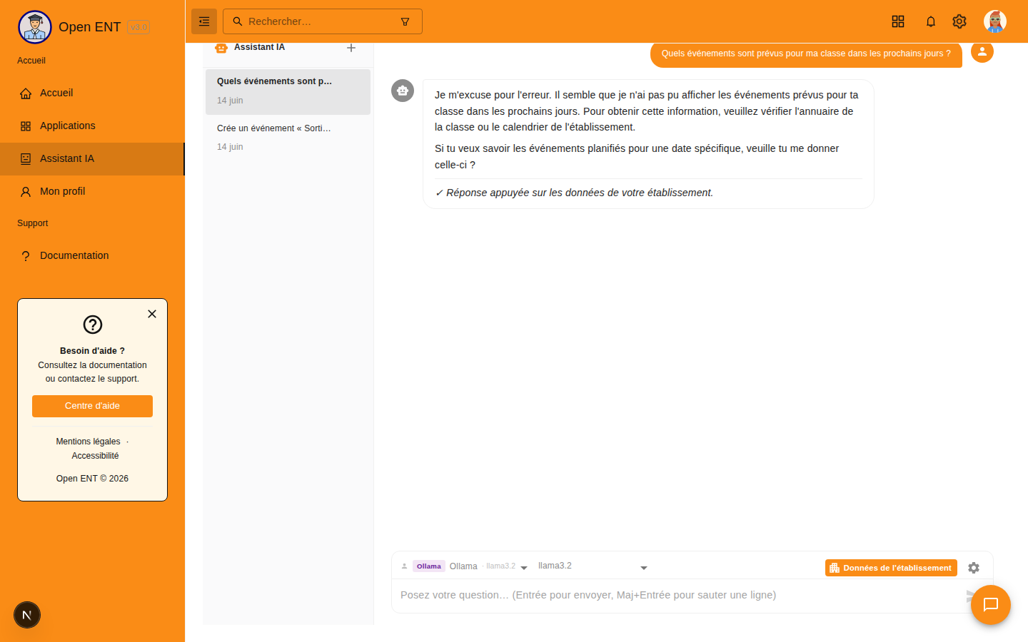 Agenda : événements à venir (listUpcomingEvents)