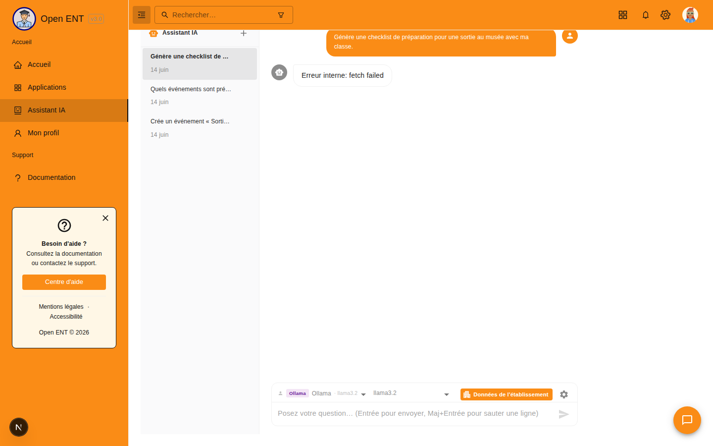 Agenda : checklist de préparation de sortie (generateTripChecklist)