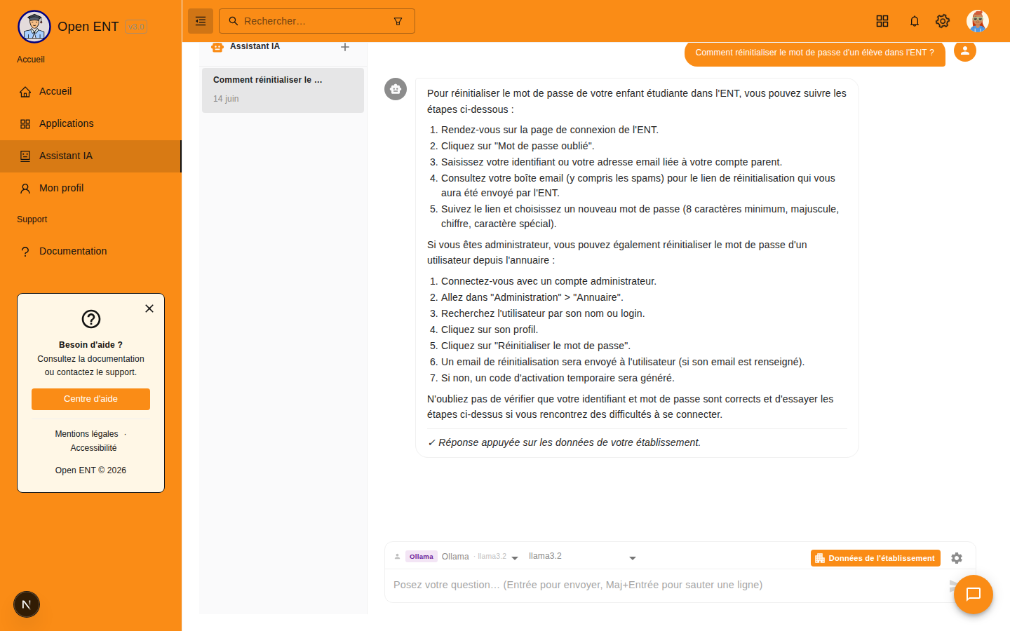 Support : réponse à une question d'utilisation (getSupportAnswer)