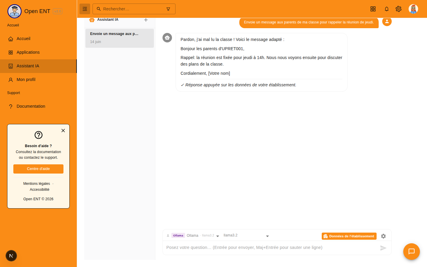 Communication : message aux parents d'une classe (sendMessage)