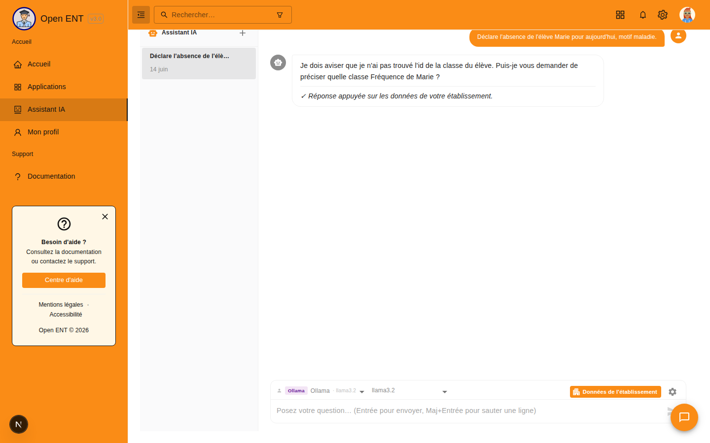 Absences : déclarer une absence d'élève (declareAbsence)