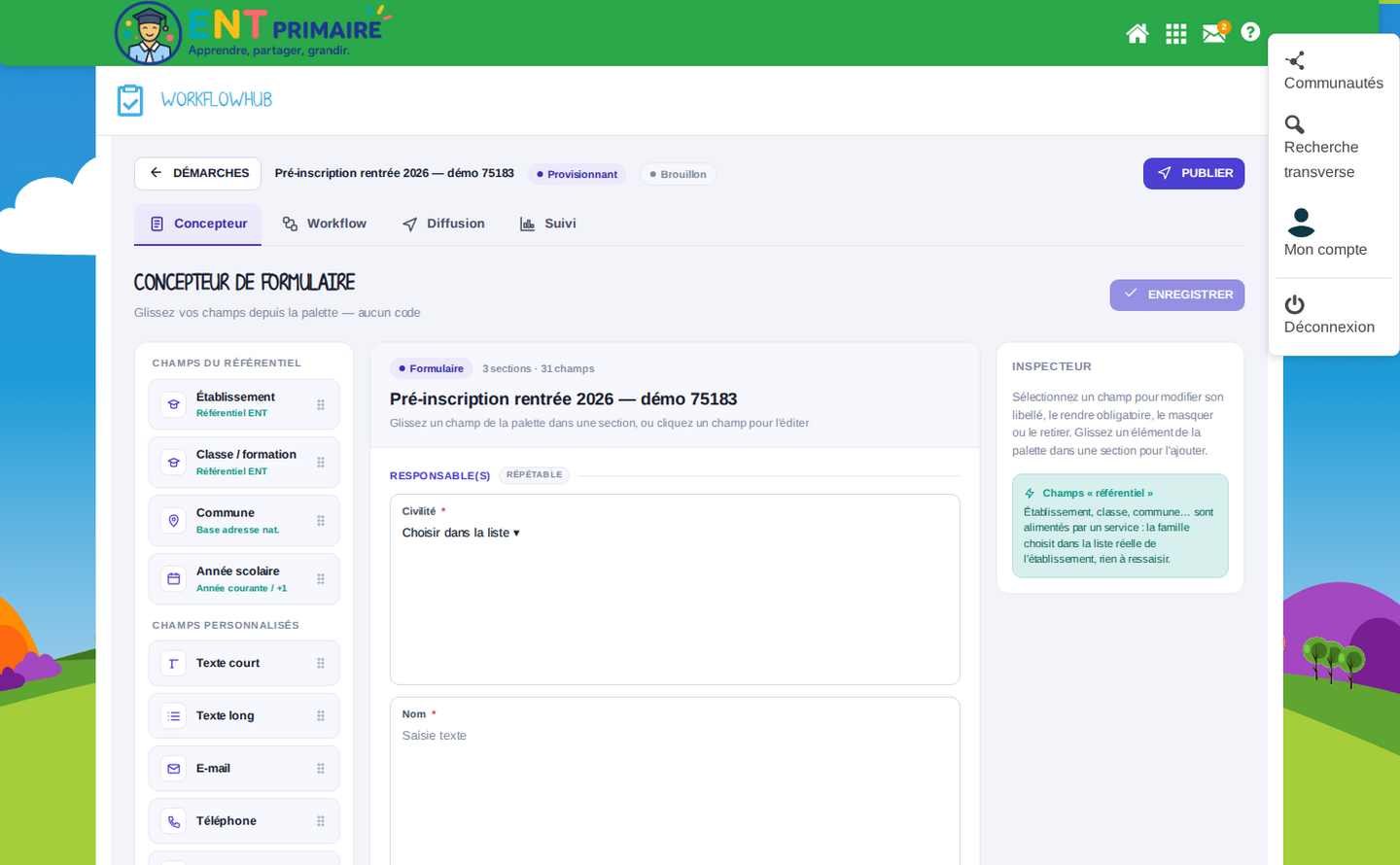 Concepteur : nouvelle démarche à partir d'un modèle (pré-inscription)