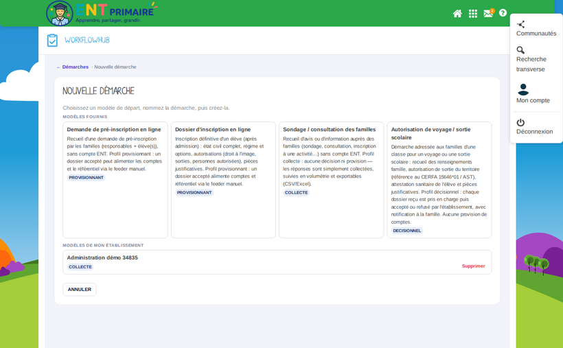 Nouvelle démarche : modèles fournis + modèle de mon établissement